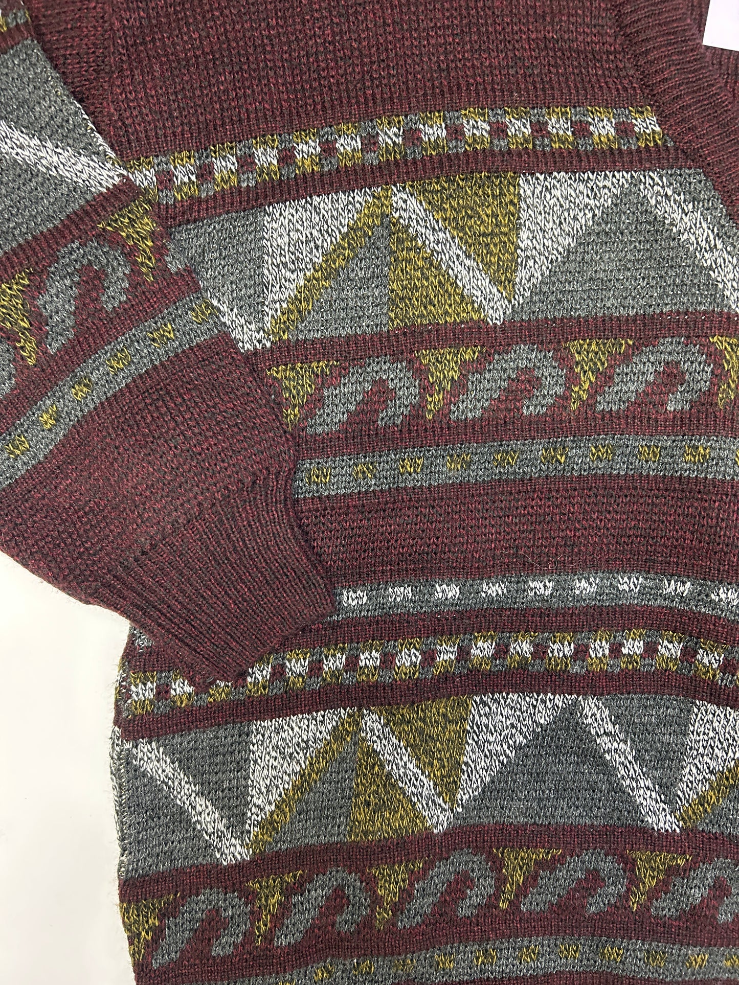 Burgundy and Grey Knit Jumper