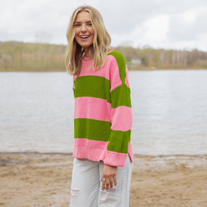 Rhiannon Recycled Cotton Mix Stripe Summer Jumper - Pink