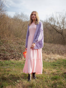 Paula Gingham Knitted Midi Dress - Soft Pink
