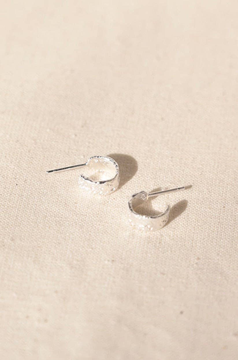 Silver Molten Mini Hoop Earrings